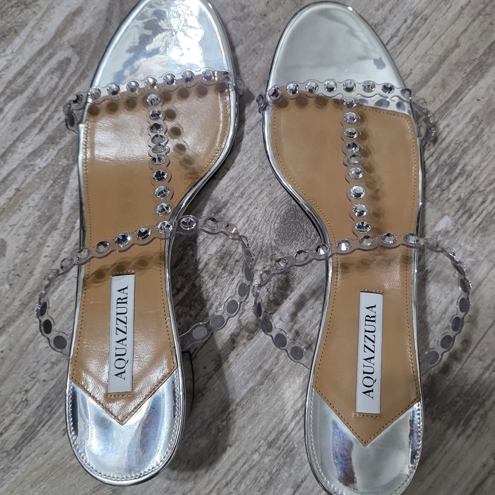 Aquazzura Sandals Tequila Crystal (Reconditioned) Blingy Block Heel Size 12 - Picture 12 of 14